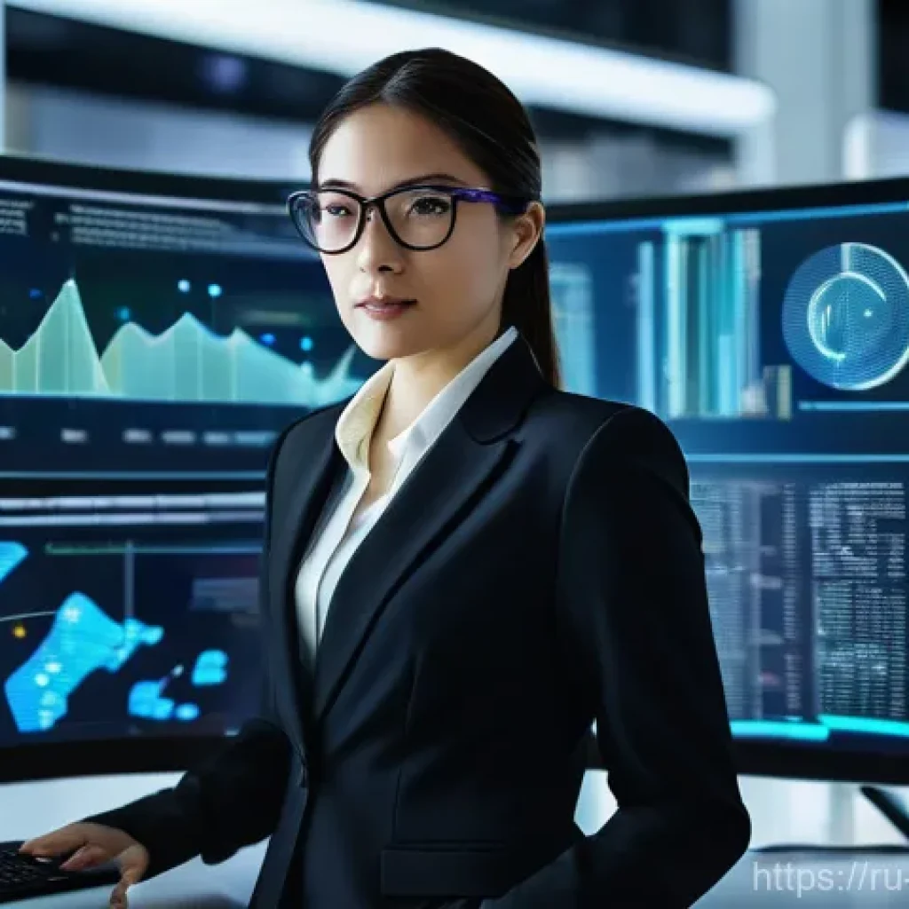 빅데이터 분석가 면접에서 자주 나오는 질문 - **Prompt:** A highly skilled female data analyst, mid-30s, dressed in a sleek, modern business suit,...