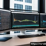 빅데이터 분석가를 위한 Python 실무 - A professional data scientist workspace with multiple computer monitors displaying colorful data vis...