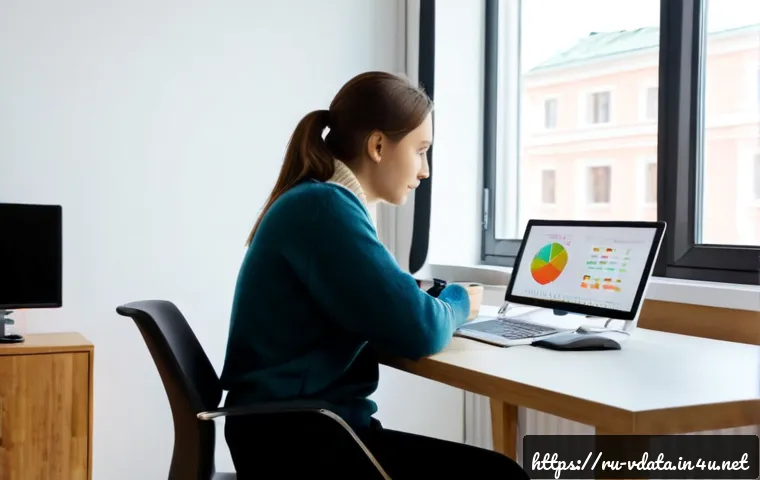 Home 15 빅데이터 분석가의 라이프스타일과 일 삶 균형 - Photorealistic lifestyle scene of a Russian big data analyst working at a clean home office desk in ...