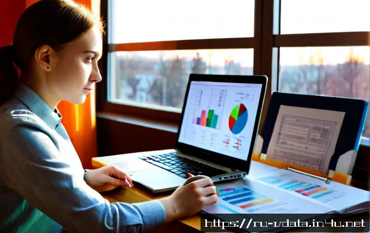 Home 17 빅데이터 분석 중점 과목 공부법 - Photorealistic Russian university student studying big data analytics at a tidy home desk, reviewing...